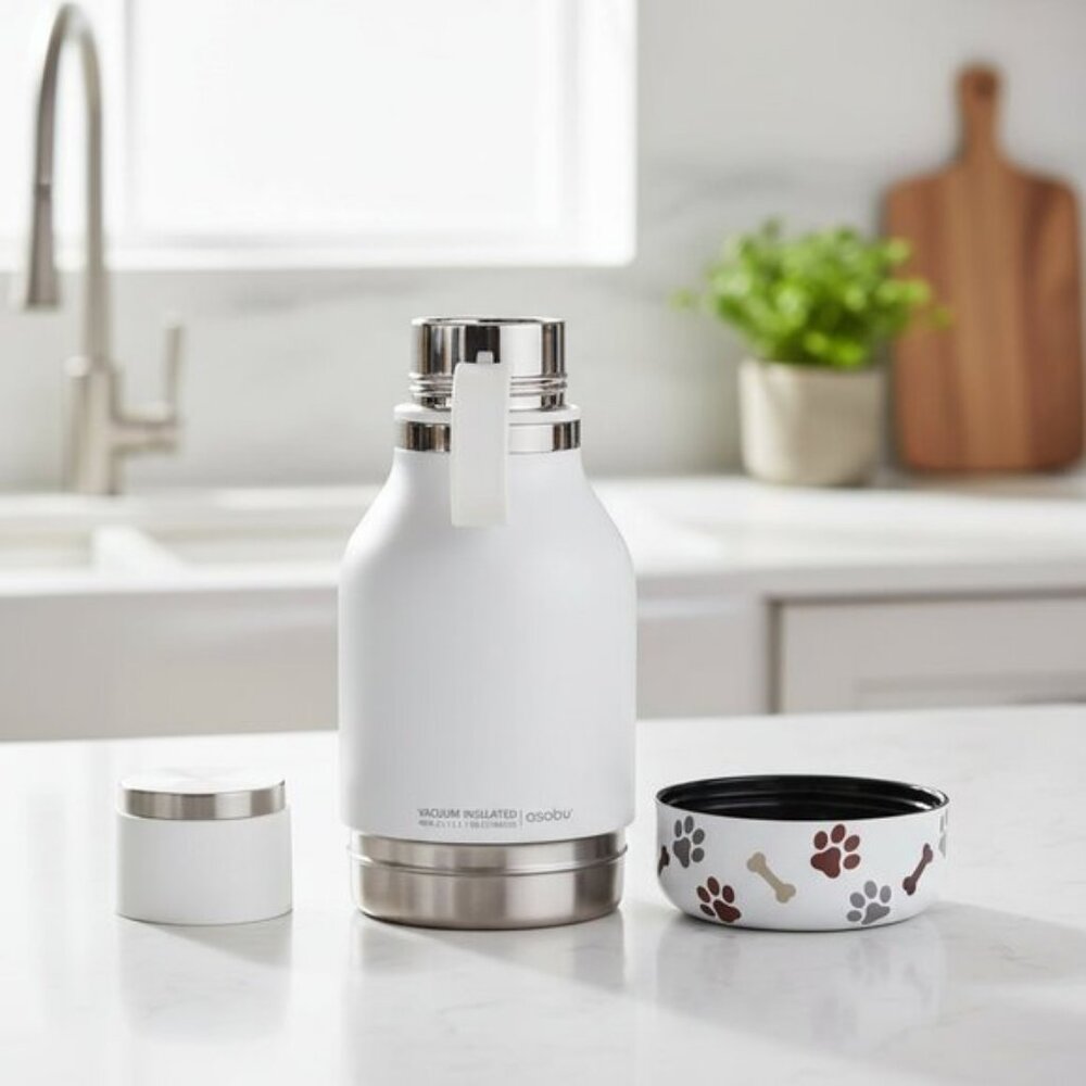 Pet Bowl Attached to Stainless Steel Insulated Travel Water Bottle 33 Ounceblack